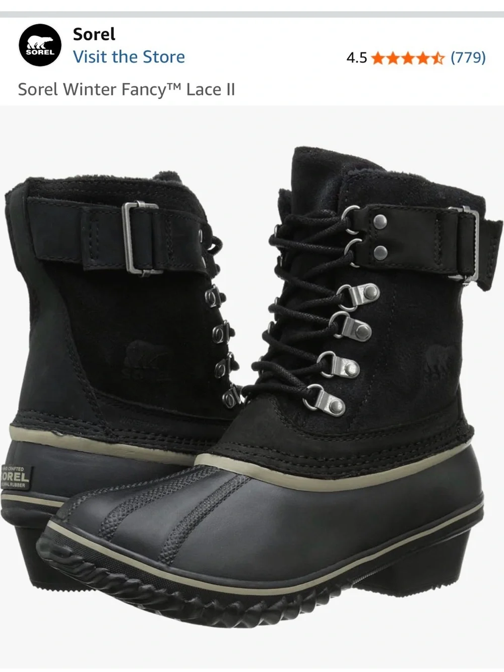 SOREL Boots WINTER FANCY LACE II Duck Black Silver Sage Size 8